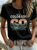 Women'S Casual COLORADO STRONG Mountain Fire Printed Round Neck Casual Short Sleeved T-Shirt