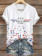 250Th Anniversary American Embroidery Commemorative V-Neck Short Sleeved T-Shirt