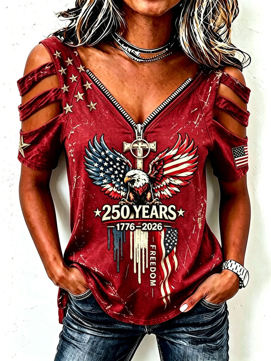 Ladies' American 250Th Anniversary Western Style Off Shoulder Top