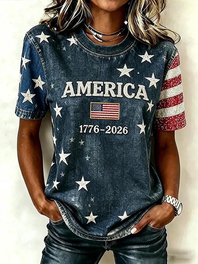 Women's America 250 Years of Freedom 1776-2026 Flag T-Shirt