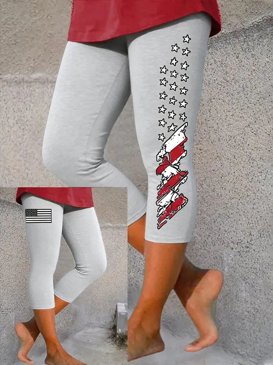 Women Star Capris Elastic Waist Pants Casual Summer Trousers