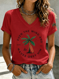 Women'S “Even The Wind And Waves Obey Him” Print V-Neck T-Shirt