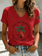 Women'S “Even The Wind And Waves Obey Him” Print V-Neck T-Shirt