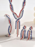 Colorful Rhinestone Twisted Tassel Necklace, Earrings, and Bracelet Set