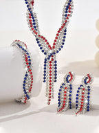 Colorful Rhinestone Twisted Tassel Necklace, Earrings, and Bracelet Set
