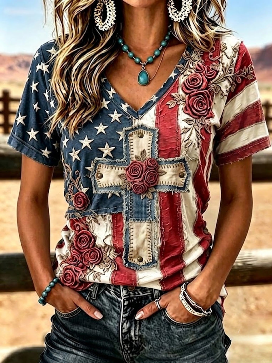 Women's Faith Independence Day Casual Printed Short-Sleeve T-shirt