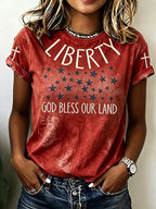 Women's Retro Vintage Texture Religious Beliefs USA 250th Anniversary Printed T-shirt