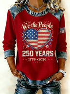 Ladies' Leisure 250Th Anniversary Celebration Splicing Color Contrasting Long Sleeve T-Shirt