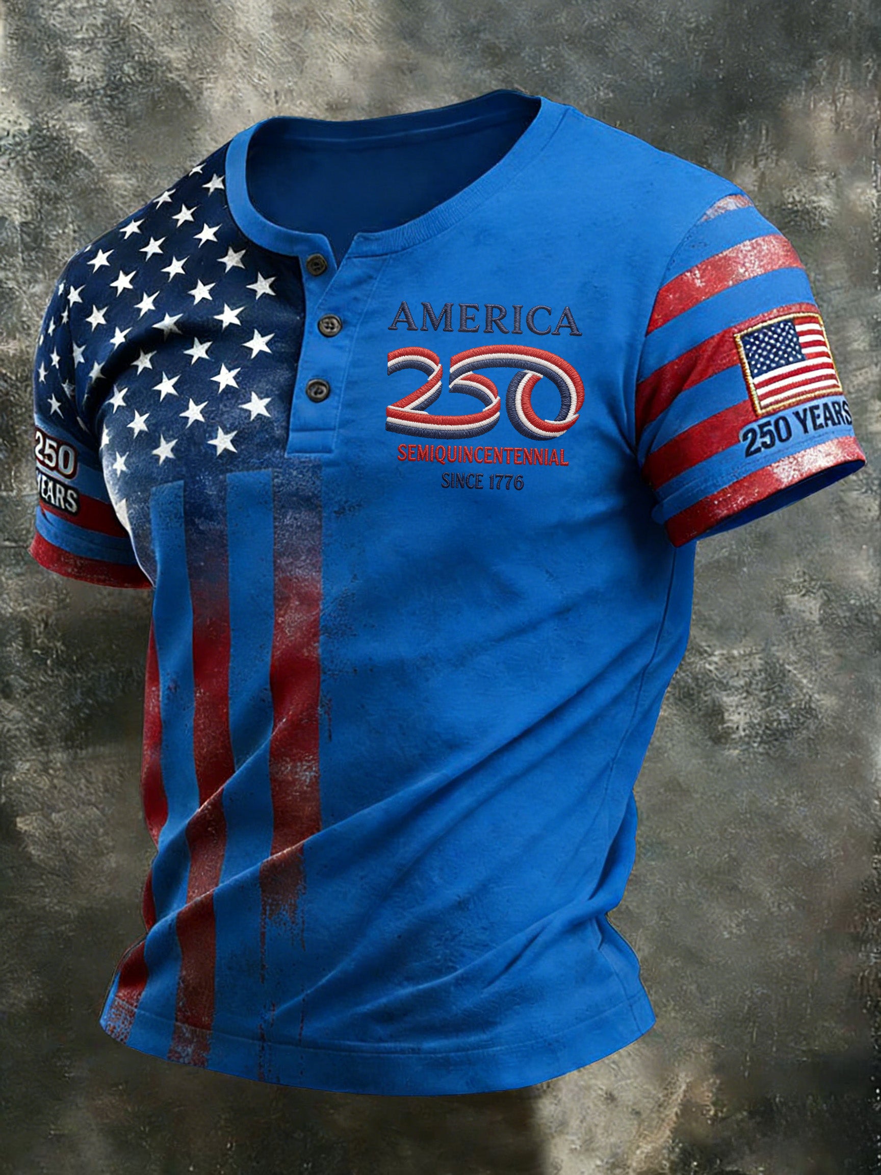 Men'S And Women'S 250Th Anniversary Celebration Henry Round Neck Button T-Shirt