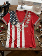 Women'S V-Neck American 250 Celebration Printed T-Shirt