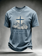 Mountain Cross In Memory Of The Fallen Short Sleeve Tee With Sleeve Cross Print