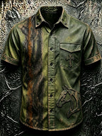 Men'S Western-Style Retro Color-Blocked Horse-Themed Short-Sleeved Shirt
