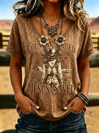 Women'S Western-Style Retro Faith Print V-Neck T-Shirt