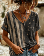 Women'S Retro Independence Day Printed Casual Short Sleeved T-Shirt