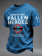 Men's Retro Honoring Our Fallen Heroes Three Firefighters Lost. Never Forgotten Print T-Shirt