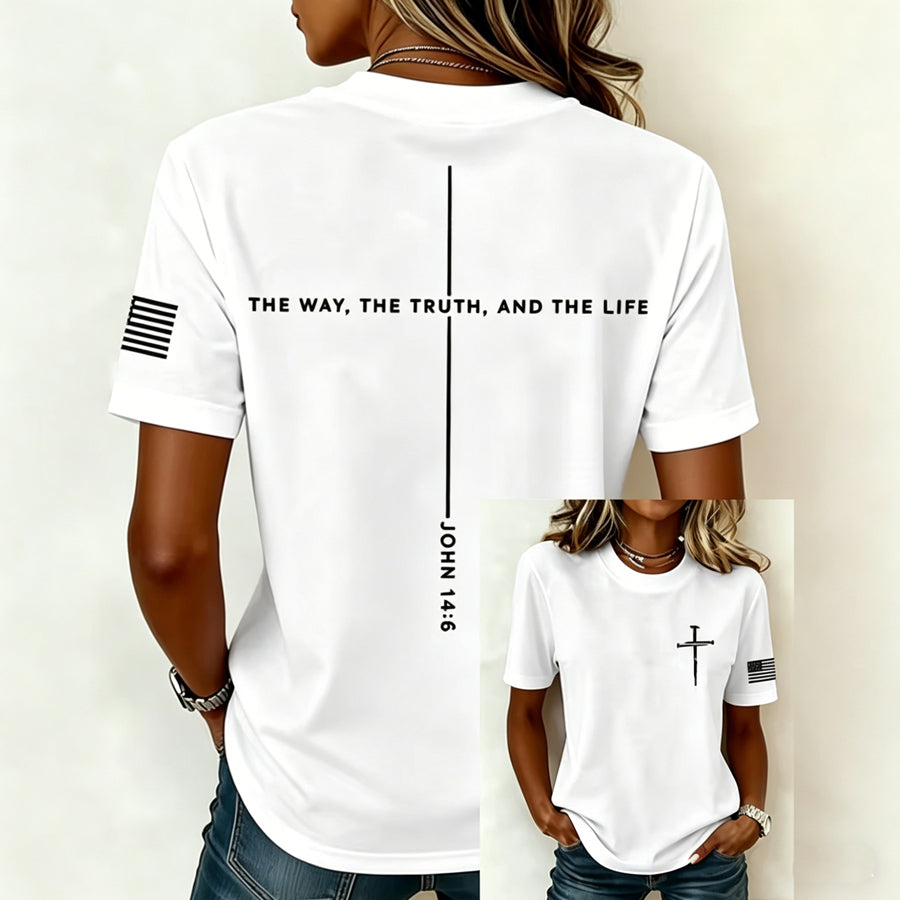 Women'S Casual Faith Printed Cross Short Sleeved T-Shirt