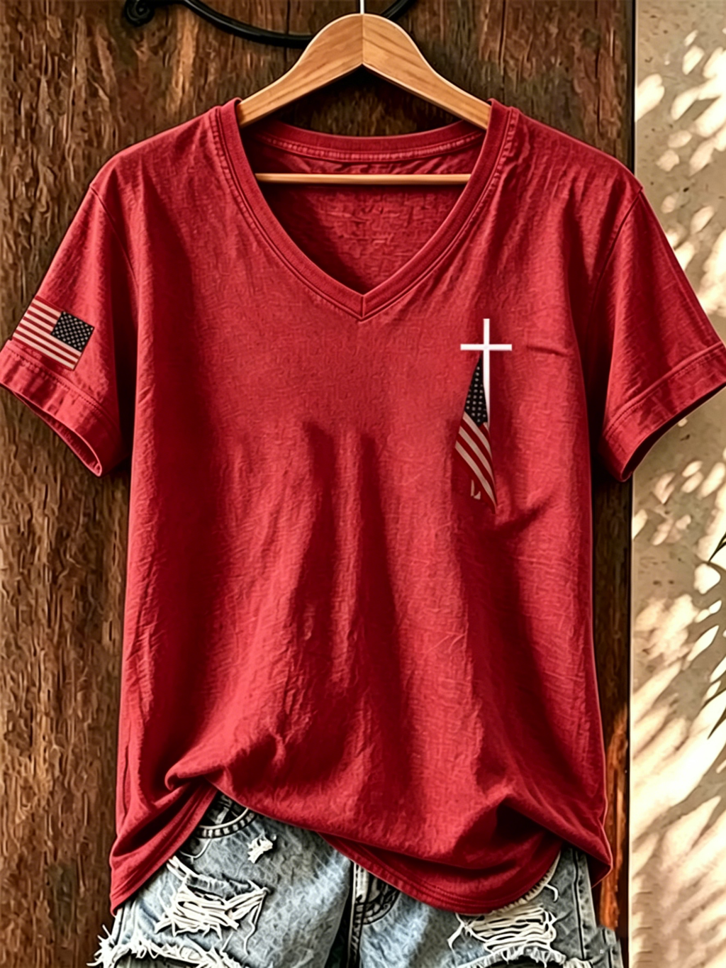 Women's Flag Cross Print T-Shirt