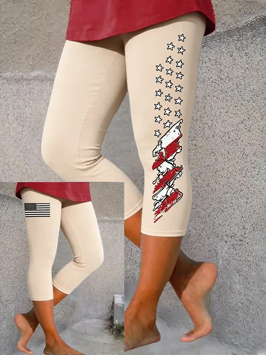 Women Star Capris Elastic Waist Pants Casual Summer Trousers