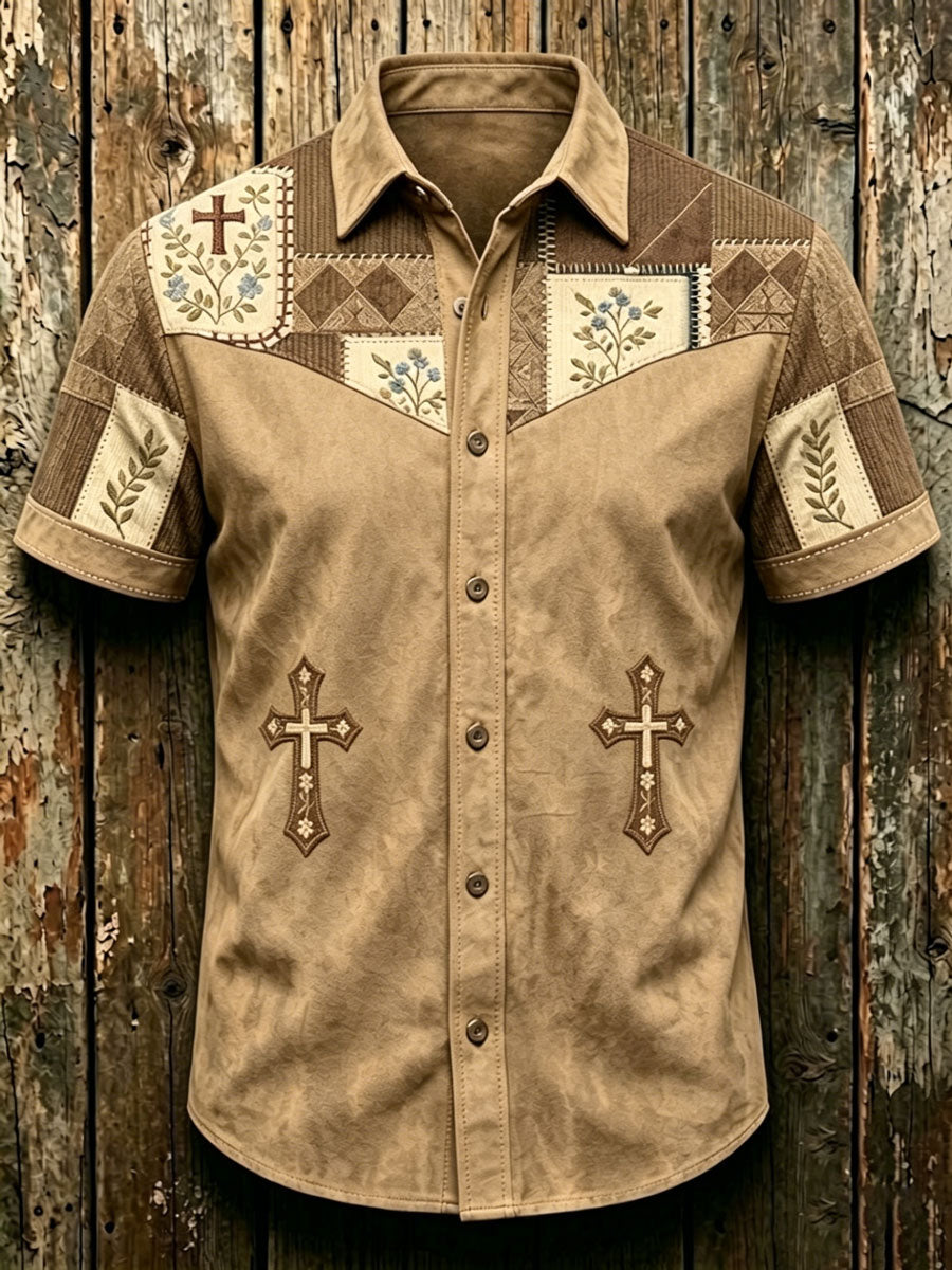 Men'S Western Style Ethnic Print Cross Shirt