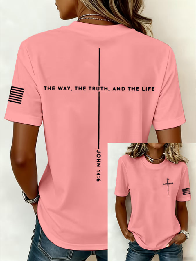 Women'S Casual Faith Printed Cross Short Sleeved T-Shirt