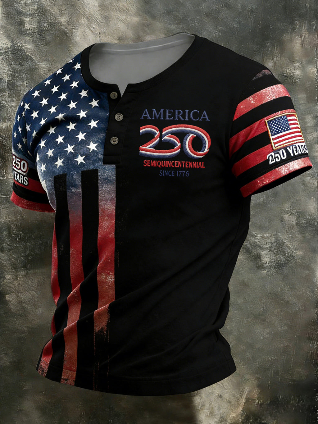 Men'S And Women'S 250Th Anniversary Celebration Henry Round Neck Button T-Shirt