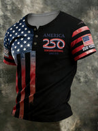 Men'S And Women'S 250Th Anniversary Celebration Henry Round Neck Button T-Shirt