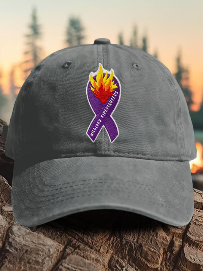 Retro Wildland Firefighters Utah Colorado Wildfires Praying For The Firefighters Purple Ribbon Print Baseball Cap