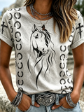 Women'S Retro Horse Cross Round Neck T-Shirt