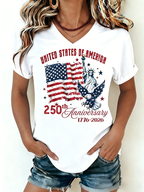 Women's 1776-2026 Statue of Liberty Anniversary Eagle Print V-neck T-shirt