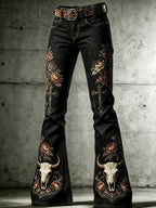 Women'S Retro Western Style Art Print Flare Printed Flared Trousers