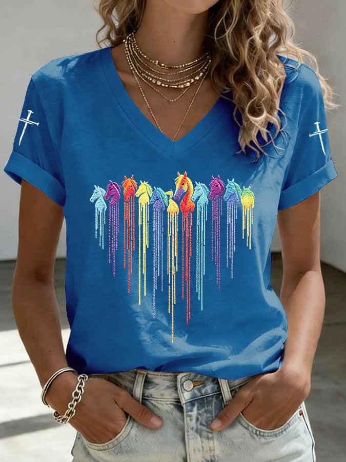 Women's Retro Horse Print T-shirt
