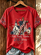 Women'S 250Th Anniversary American Flag Star Casual Round Neck T-Shirt