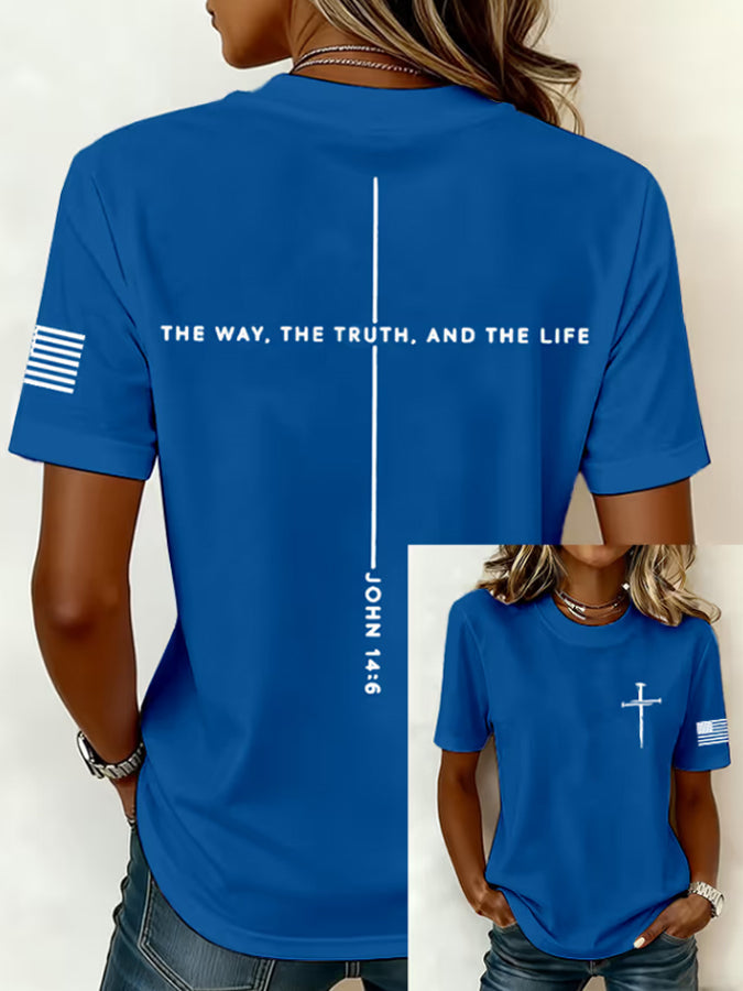 Women'S Casual Faith Printed Cross Short Sleeved T-Shirt