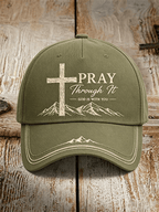 Unisex Mountain Wooden Cross Pray Through It Vintage Baseball Hat