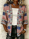 Women's Vintage Floral & Flag Art Casual Cardigan