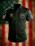 Men'S Casual 250Th Anniversary Of The Founding Of The United States Printed Button Down Short Sleeved Shirt