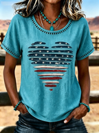 Women'S Casual Cotton And Linen Heart-Shaped Hollow T-Shirt