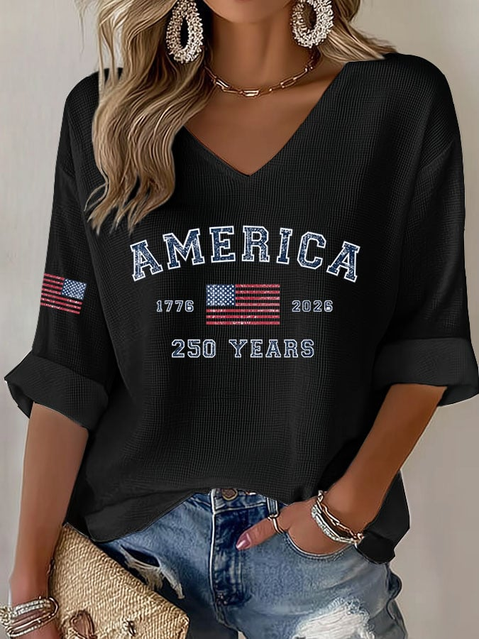 Women's Casual Printed Waffle Top