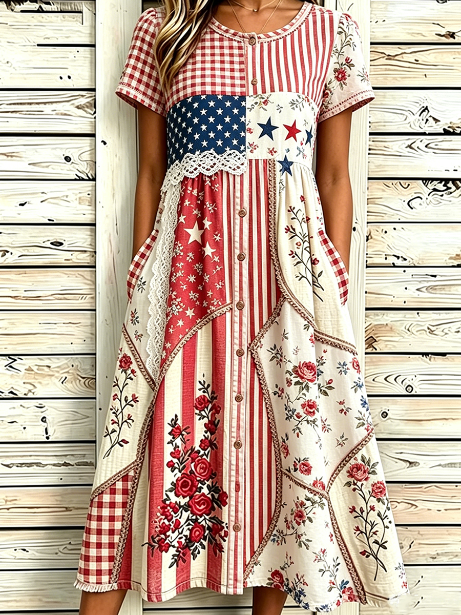 Women'S Casual American Independence Day Print Art Casual Dress