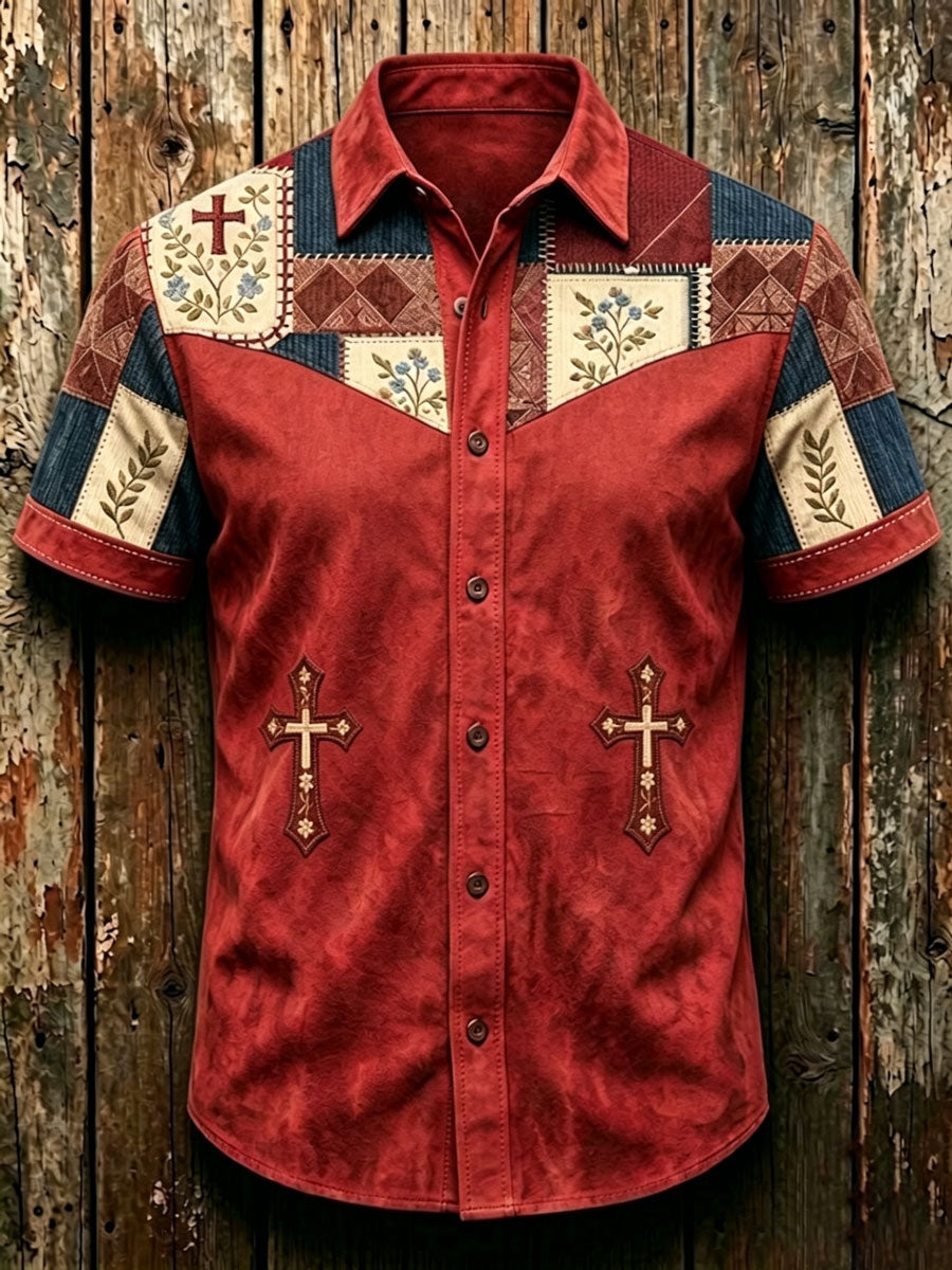 Men'S Western Style Ethnic Print Cross Shirt