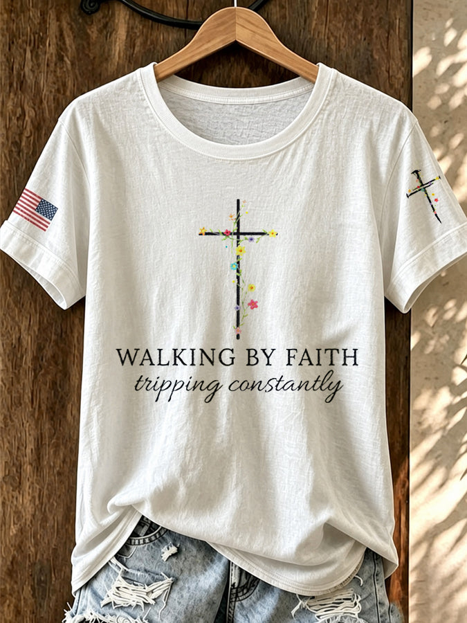 Women'S Walking By Faith Tripping Constantly Print Casual Top