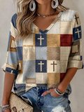 Women'S Retro Geometric Cross Print Top