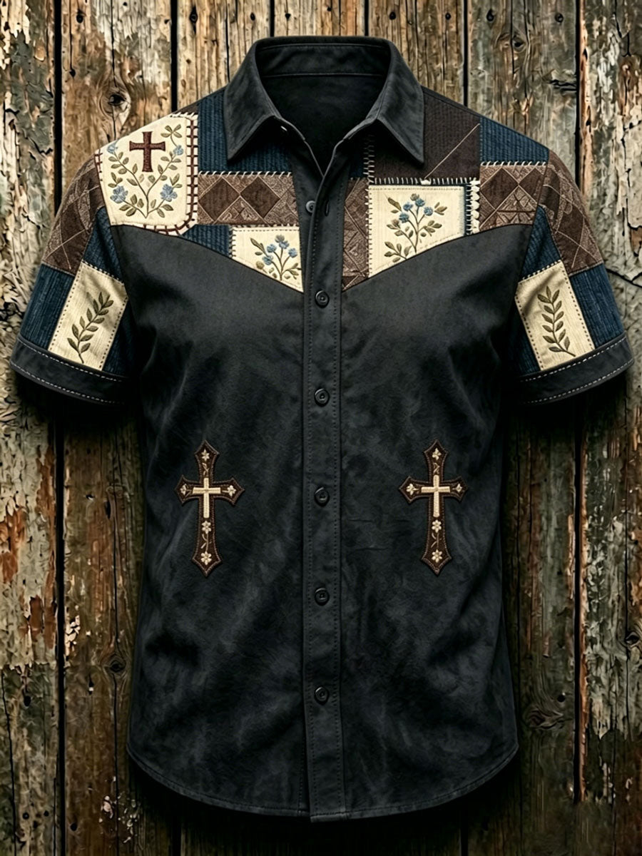 Men'S Western Style Ethnic Print Cross Shirt