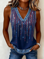 Women's Printed Denim Patchwork Print Top