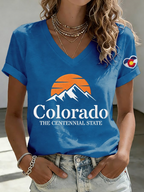V-Neck Retro Colorado The Centennial State Print T-Shirt