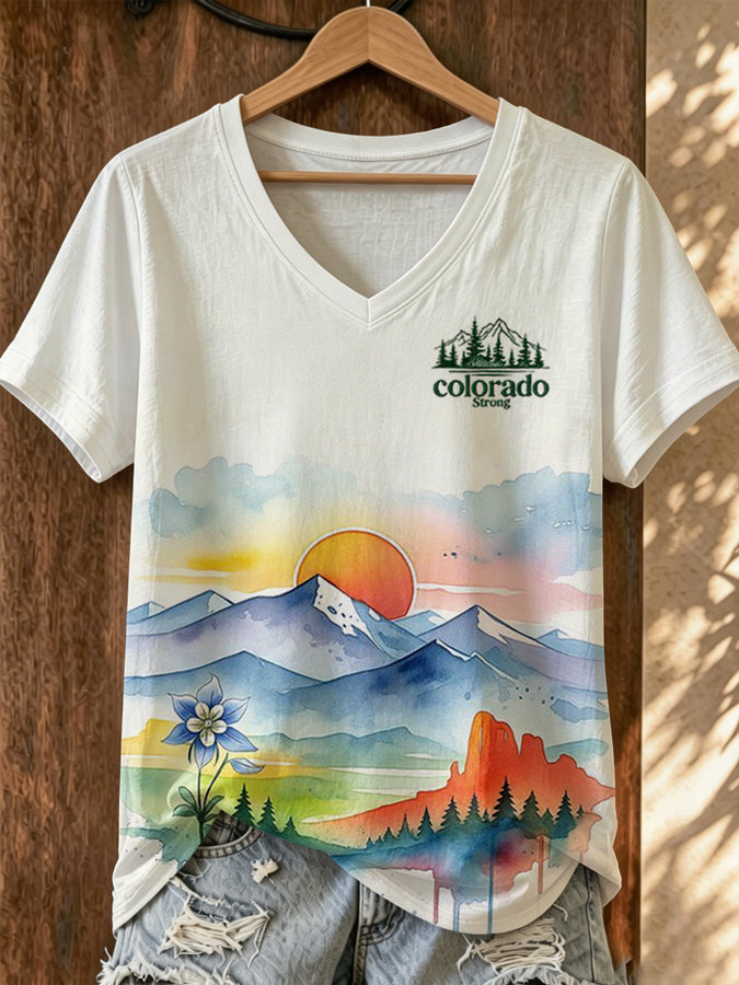 Women'S Colorado Strong Printed V-Neck T-Shirt