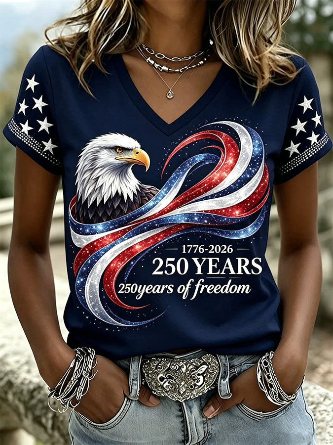 Women'S Retro Independence Day Relief Printed Casual Short Sleeved T-Shirt
