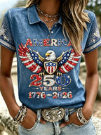 American 250th Anniversary Rhinestone Design Women's Polo Shirt