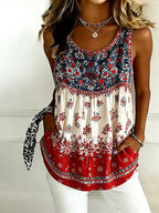 Women'S American Independence Day 250Th Anniversary Flower Printed Linen Casual Tank Top