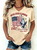 Women's 1776-2026 Statue of Liberty Anniversary Eagle Print V-neck T-shirt